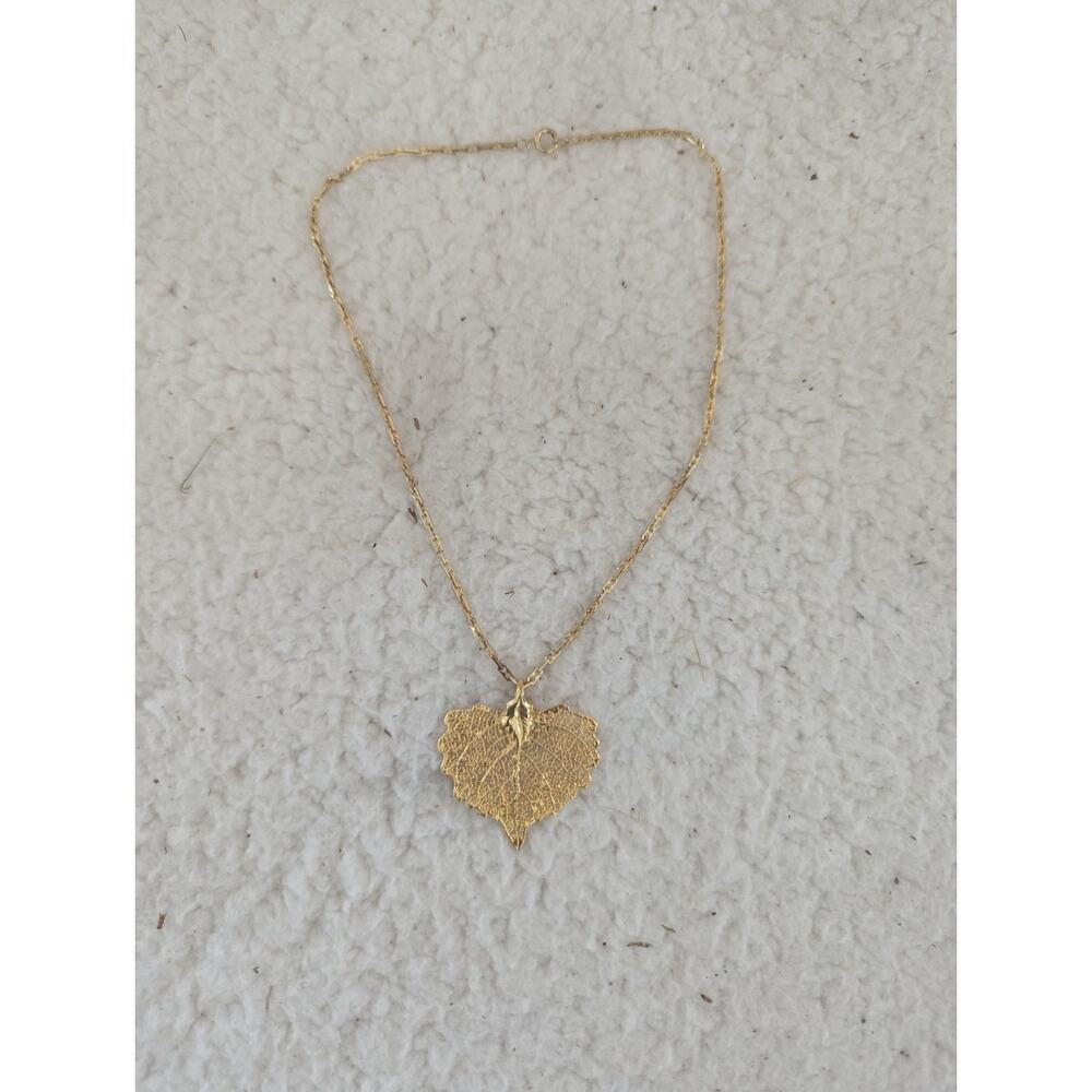 Delicate Chain Electroformed‎ Cottonwood Leaf Necklace Vintage